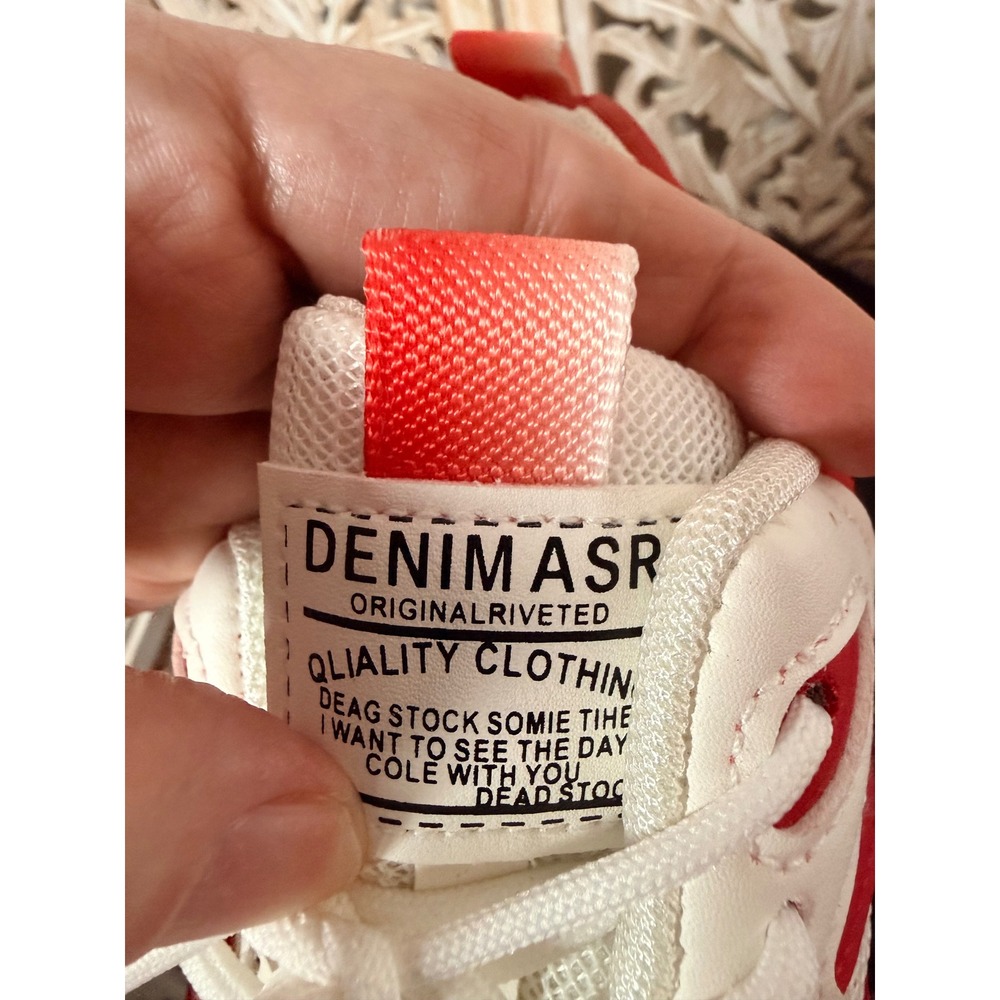 DENIMASR Mens Low Top Athletic Sneakers Red White Colorblock Mesh Gold Accent - Picture 4 of 11